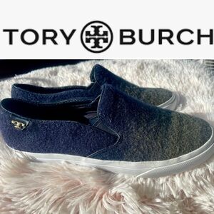 SALE Tory Burch  Navy & Green Ombré Wool Stardust Slip On Sneaker
